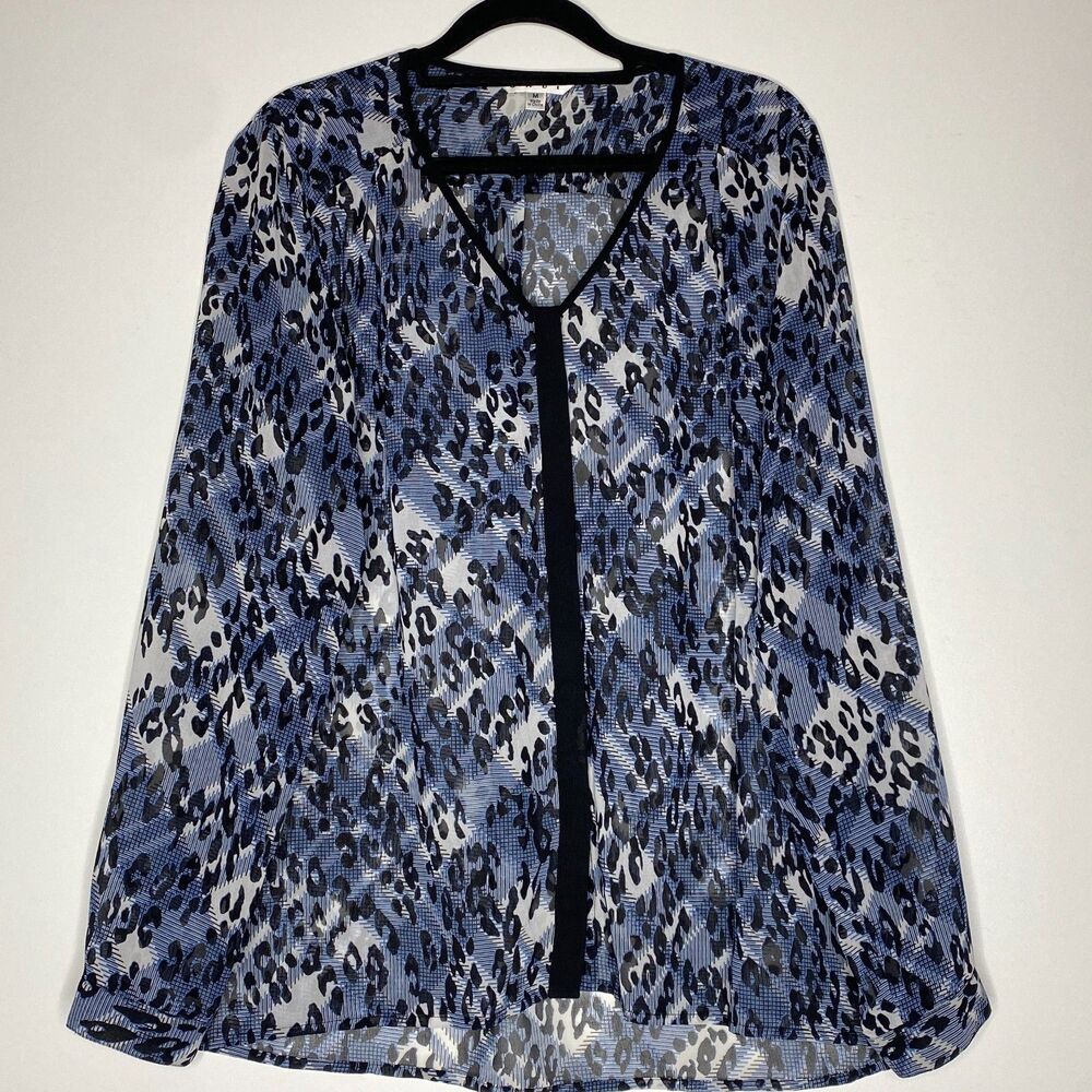 CAbi Fatale Animal Print Semi Sheer Leopard Print Blouse Women's Size Medium-977